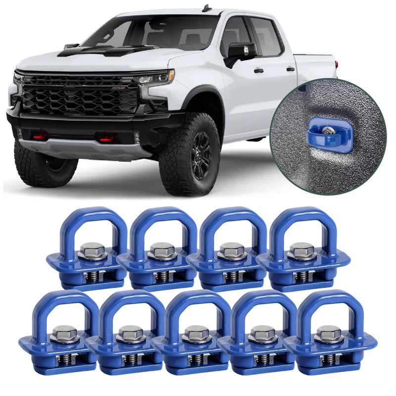Phamyor Aluminum Tie Down Anchors Truck Bed Side Wall Anchor fit for 2007-2023 Chevy Silverado/GMC Sierra  2015-2023 Chevy Colorado/GMC Canyon  Truck Bed Cargo Hooks  DZ97903  Blue  9pcs - Image 1